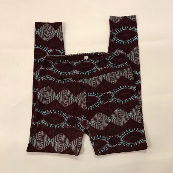 LULAROE Aztec Print Leggings Red One Size Regular - Picture 4 of 6